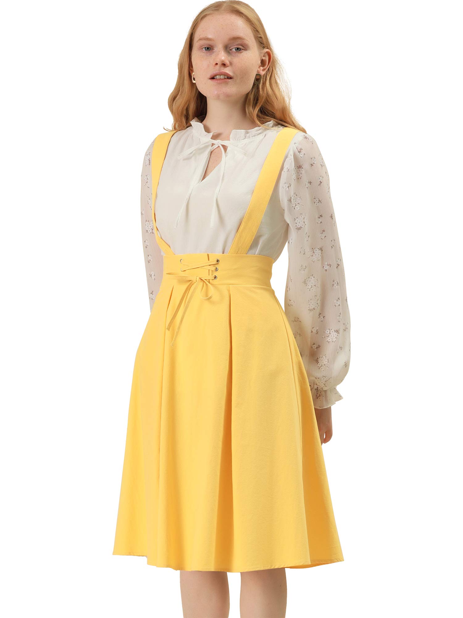 Photo 1 of ***ZIPPER IS DAMAGED**Allegra K Women's Cute Suspender Skirt High Waist Overall Corset Skater Skirt Short Mini Dress X-Large Yellow