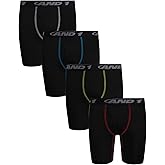 AND1 Boys Boxer Briefs - 4 Pack Performance Long Leg Boys Underwear Boxers with Functional Fly Pouch, 6" Inseam (Size: 6-18)