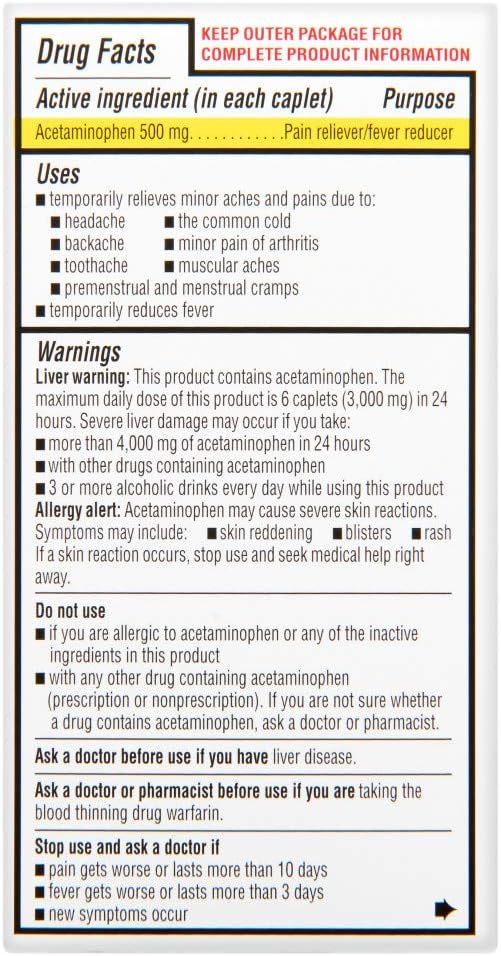 Rite Aid Extra Strength Acetaminophen, 500mg - 100 Caplets | Pain Reliever & Fever Reducer | Migraine Relief Products | Joint & Muscle Pain Relief Pills | Menstrual Pain Relief | Back Pain Relief: Health & Personal Care