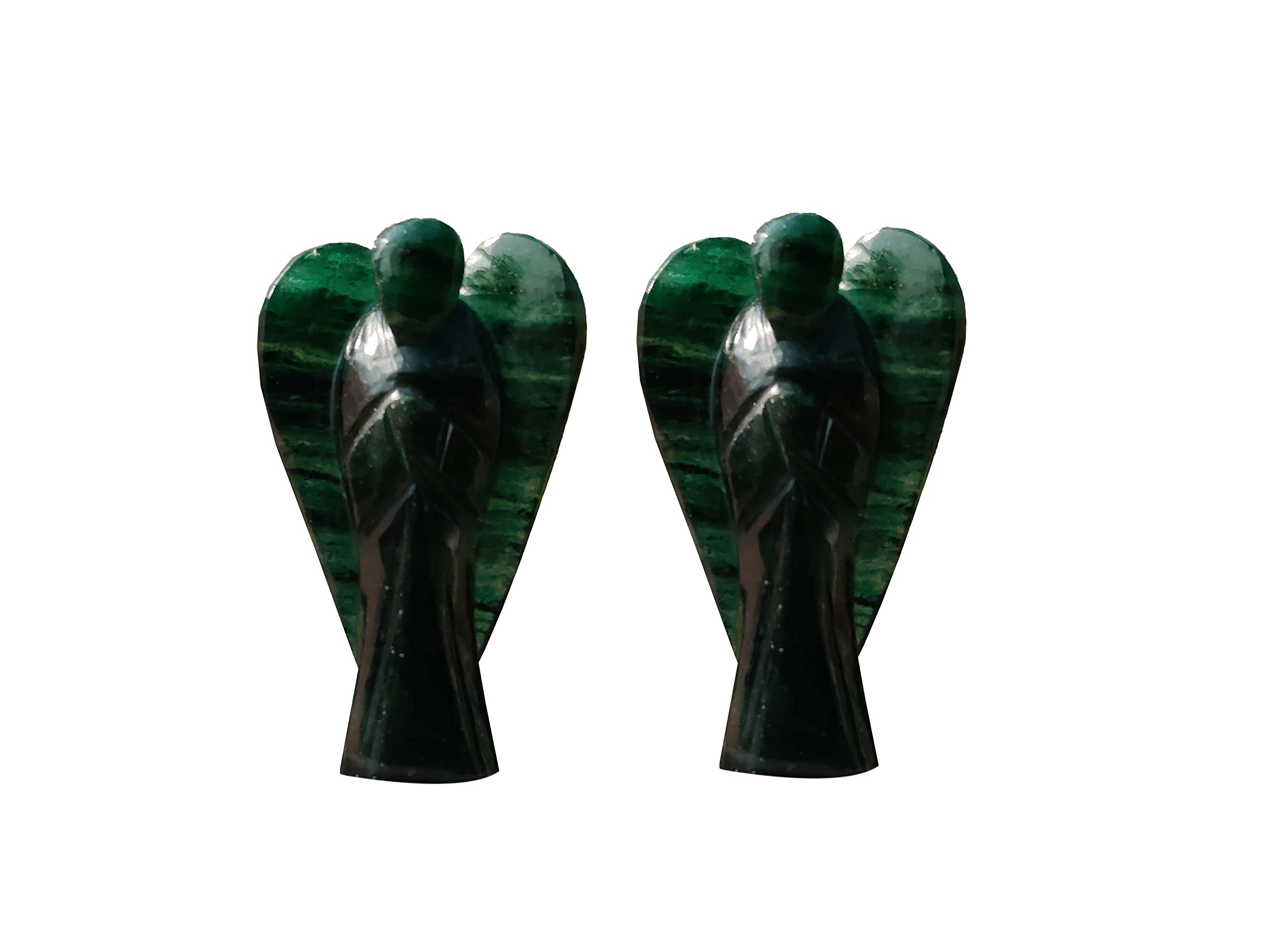 Wonder Care Pocket Guardian Angel Green Jade Crystal Natural Gemstone Reiki Healing Energy Carved Statue Figurines (1.5"-2.0") (pack of 2)