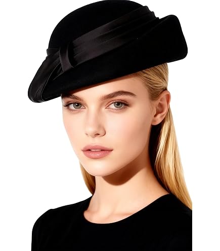 Black Wool Felt French Beret Fascinator Pillbox Hat For  display picture 1