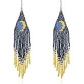 Handmade Seed Bead Tassel Earrings for Women — Long Boho Fringe Drop Earrings, Colorful Ethnic Beaded Statement Jewelry, Lightweight Festival Funky Accessories