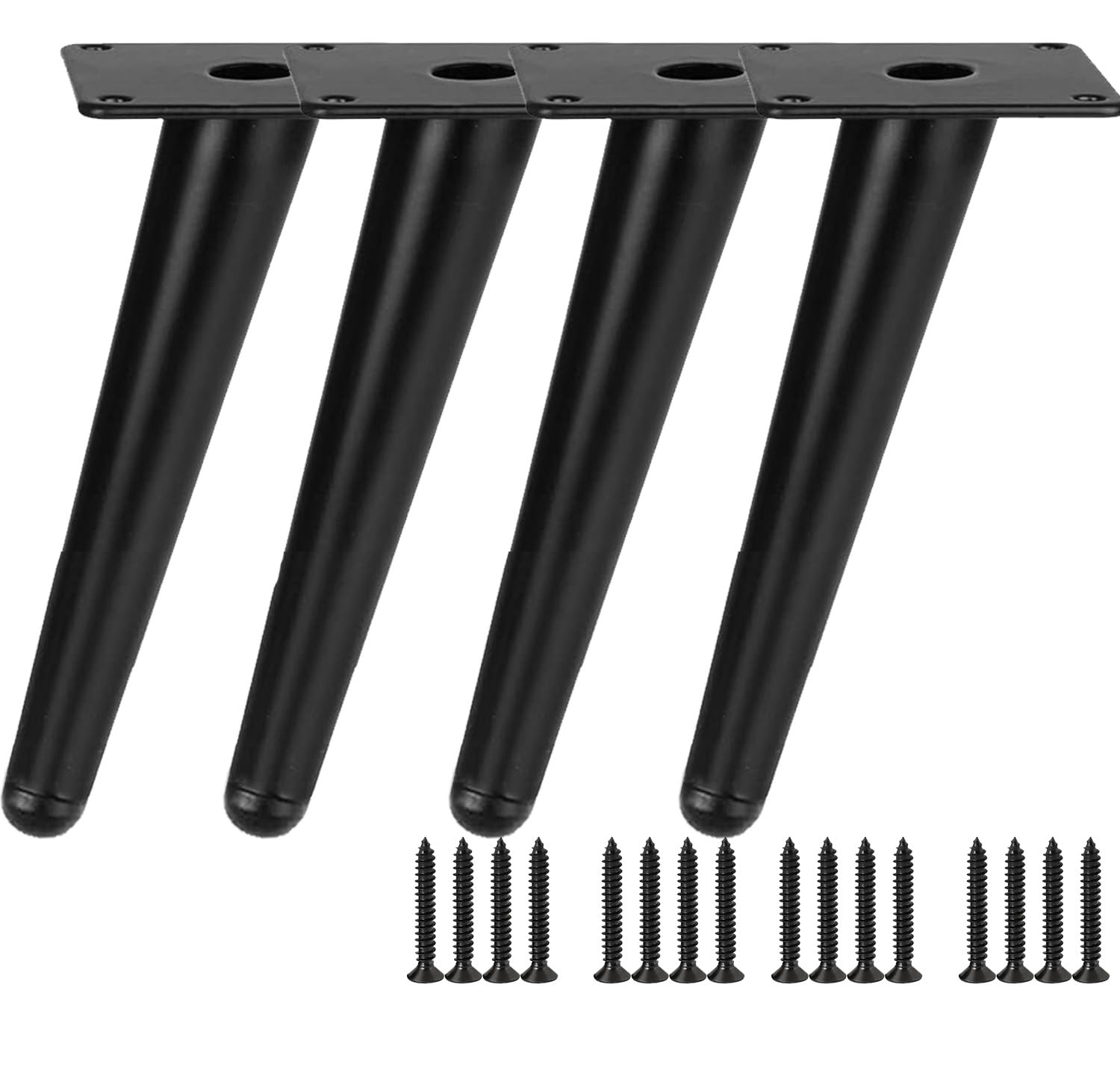 TempFoo Metal Furniture Legs 6 Inch, Oblique Conical Matte Black Furniture Feet for Sofa Cabinet Coffee Table Chair Desk Cupboard Couch Bed Home DIY Projects Modern Minimalist Style