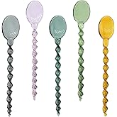 TMXAOK 5 Pieces Glass Stirring Spoons Clear Crystal Coffee Cocktail Mixing Spoon Teaspoons with Spiral Handle Salt Sugar Ice Cream Yogurt Jam Dessert Scoop Swizzle Stick Stirrer for Bar Cafe Party