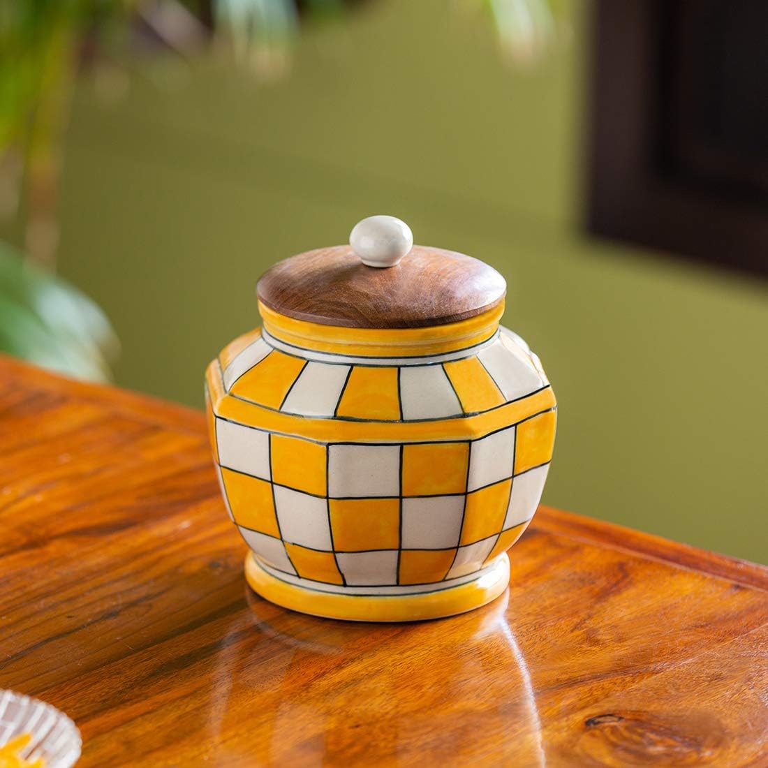 ExclusiveLane 'Shatranj Check' Handpainted Multipurpose Storage Ceramic