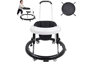 ARCWARES Double Push Handle Baby Walker, Foldable 9-Gear Height Adjustable Baby Walker with Wheels, Infant Toddler Walker with Foot Pads, Baby Walkers and Activity Center for Boys and Girls 6-24 Months…