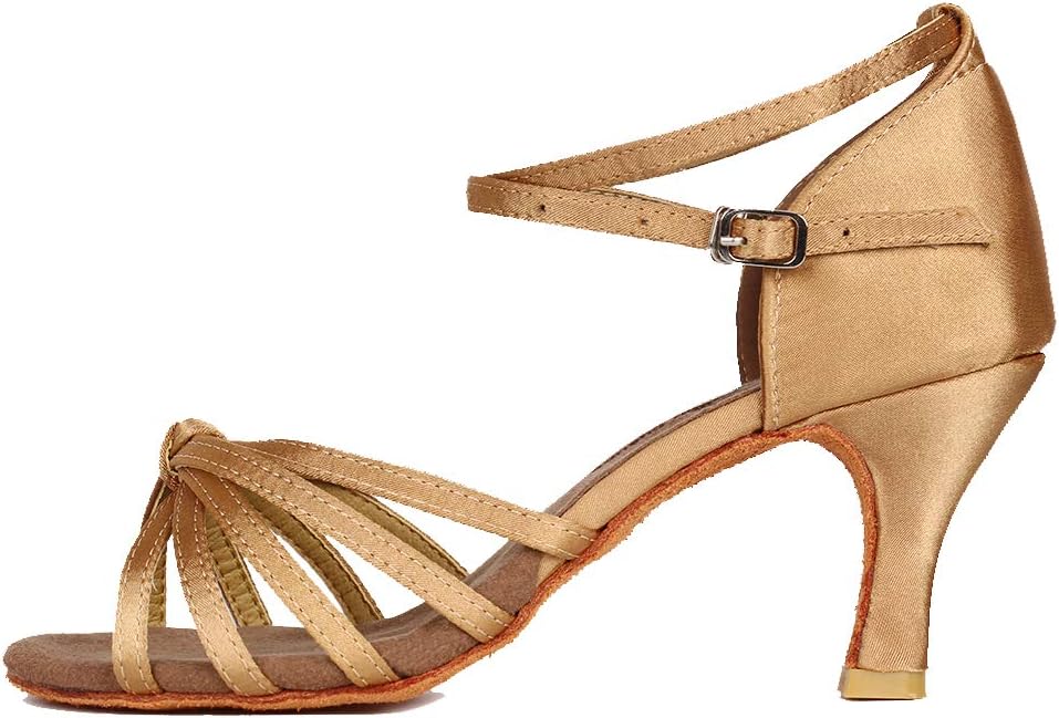 YKXLM Women's Satin/Leather Latin Dance Shoes Standard Salsa Performance Ballroom Shoes,Model UK217