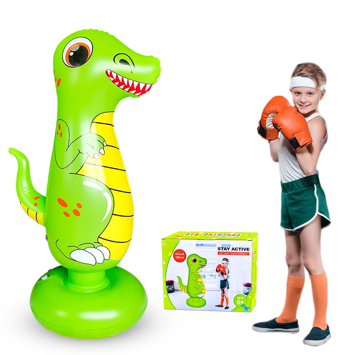 Punch Bag for Kids,kids dinosaur boxing bag,Free Standing Boxing Bag for Immediate Bounce Back Heavy Punching Bag for Practicing Karate,Taekwondo,De-Stress Boxing Bag for Boy/Girl