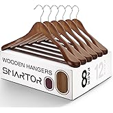 SMARTOR Wooden Suit Hangers for Men 8 Pack, Wide Shoulder Wood Suit Hangers with Non Slip Pant Bar, Wide Hanger for Suits, Coats, Jackets, Walnut