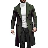 Ymosrh Men's Casual Trench Coat Notched Collar Long Jacket Overcoat Double Breasted Pea with Pockets, M-3XL
