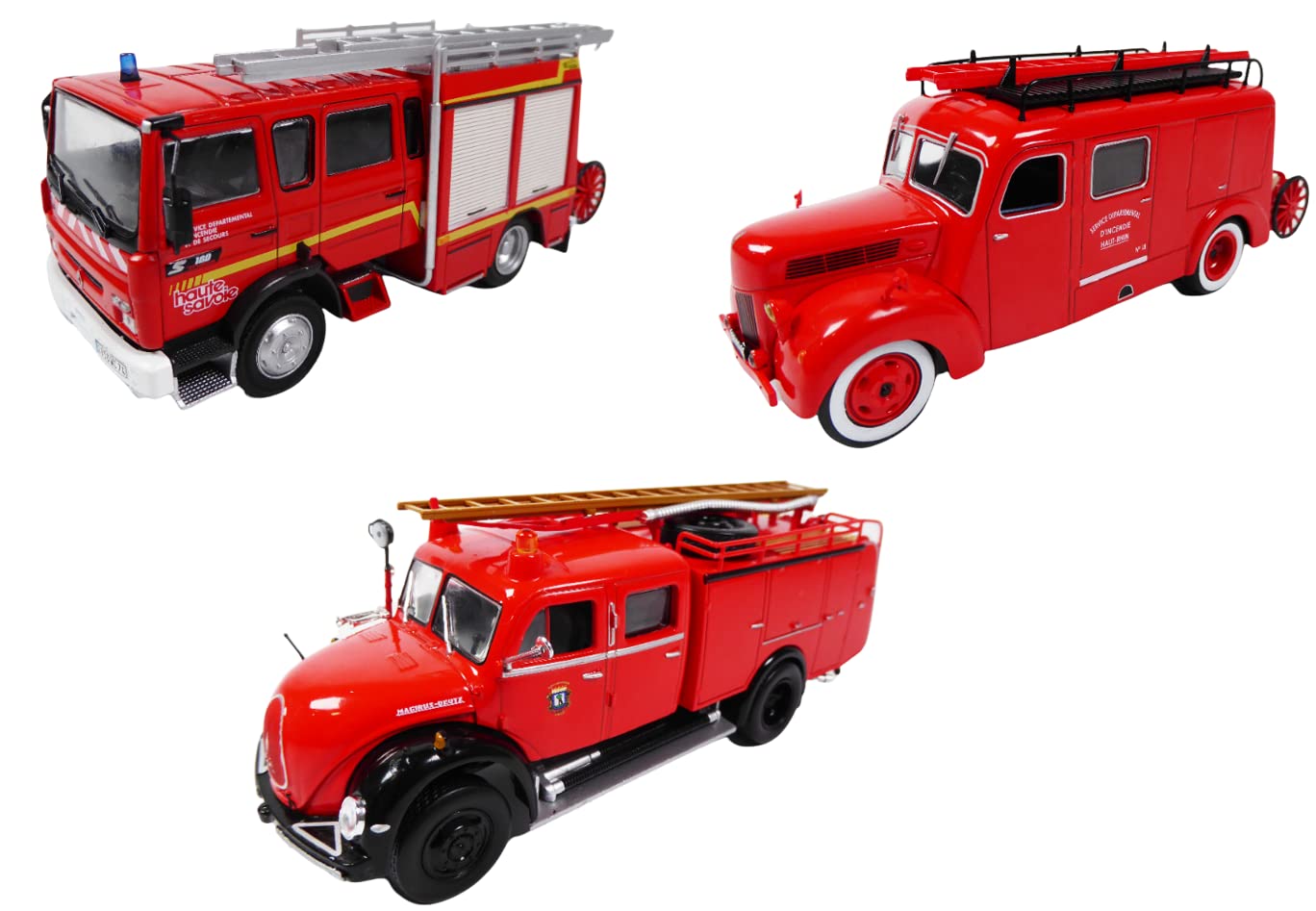 OPO 10 - Set of 3 1/43 fire trucks compatible with MAGIRUS DEUTZ + RENAULT VI S 180 + FORD F798 T / P01+P02+P09