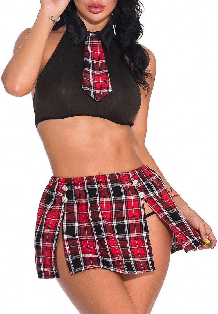 YiPeng Schoolgirl Mini Costume Sexy Lingerie Set Cosplay Student Plaid Uniform Costumes Outfit