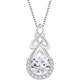 FJ Celtic Knot Necklace 925 Sterling Silver Infinity Teardrop Birthstone Pendant Irish Good Luck Jewelry for Women