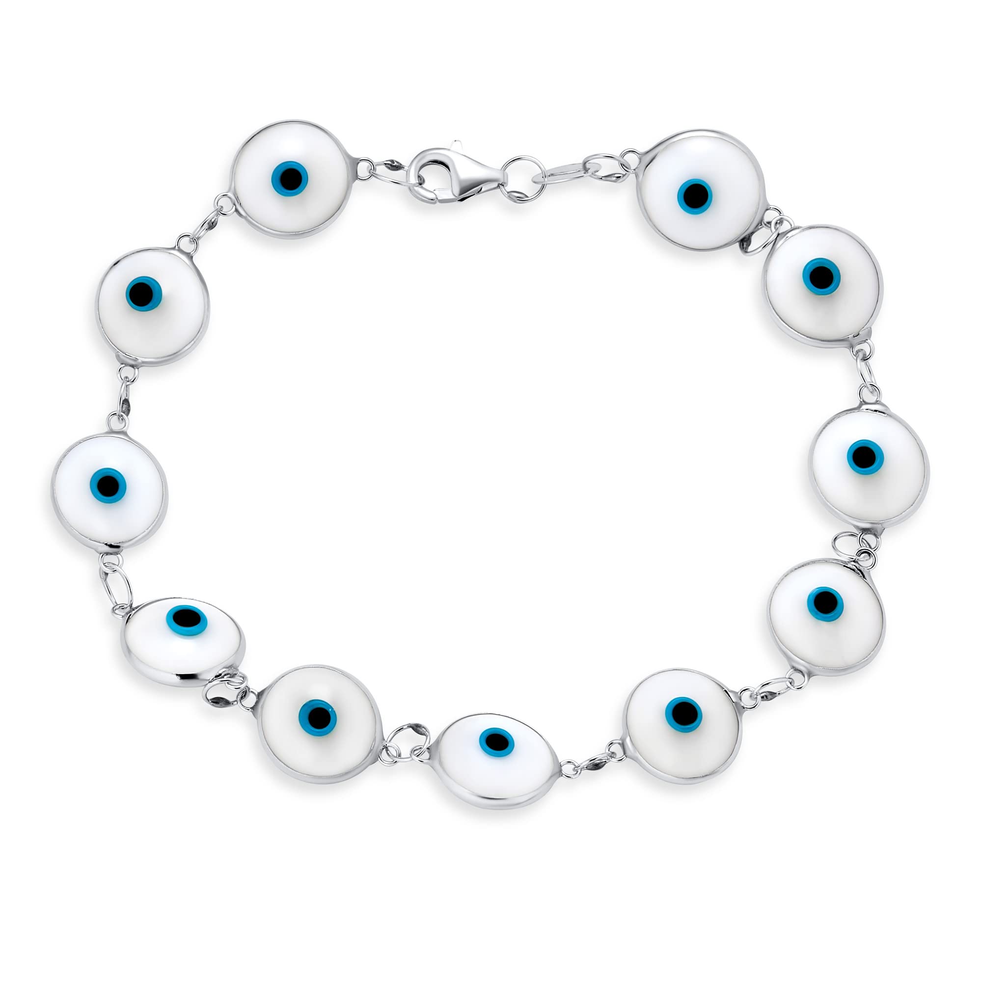 Bling Jewelry Protection Good Luck Amulet Turkish Glass Bead Evil Eye Bracelet For Women Teen .925 Sterling Silver White 7.5 Inch — image 1