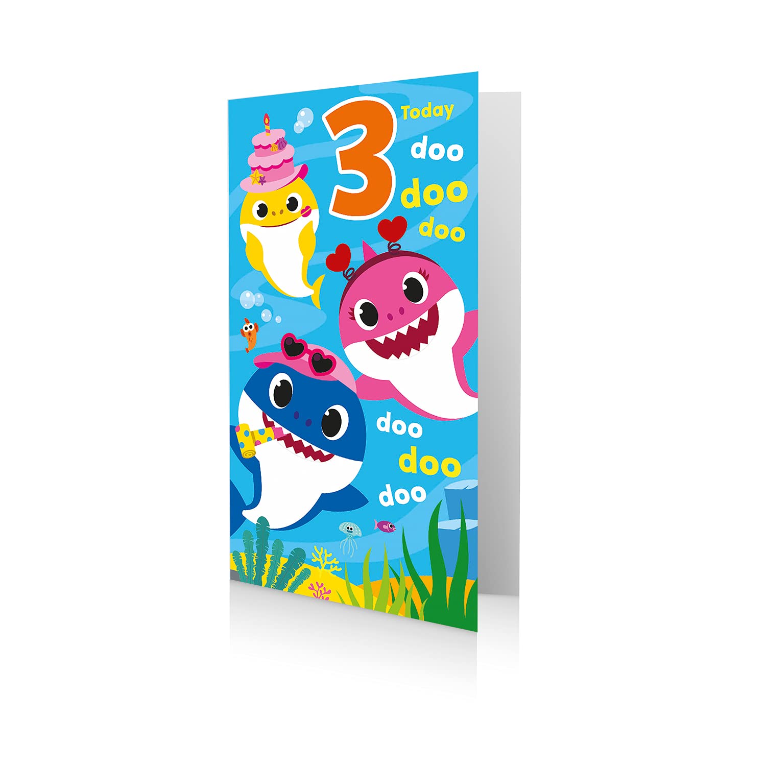 Age 3 Birthday Card, Baby Shark Age 3 Birthday Card, 3rd Birthday Card Baby Shark, Happy 3rd Birthday Card, Multi, 9 x 5, BS013
