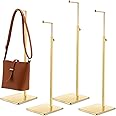 Maitys 4 Pack Purse Display Stands, Adjustable Height Handbag Display Stand Metal Bag Display Rack Handbag Stand Holder Single Hanging Hook Bag Stand for Boutique Store (Gold)