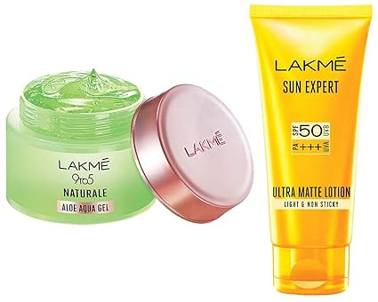 Lakme 9 to 5 Naturale Aloe Aquagel, 50g & Lakme Sun Expert SPF 50 PA+++ Ultra Matte Lotion, 50 ml