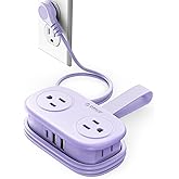 ORICO 4FT Purple Travel Power Strip with 4 AC Outlets, 2 USB-A Ports, and 1 USB-C Port, 45° Flat Plug Extension Cord with Non Surge Protector for Travel/Home/Dorm/Office-AP3