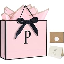 thumbnail image 2 of QLSKO Monogrammed Gift Wrap Bag Personalized Initial Paper Bag With Card Matching Envelope Sticker,Bow Ribbon And Wrapping Tissue Birthday Gifts For Women Men (White, F-Medium 2 of 9