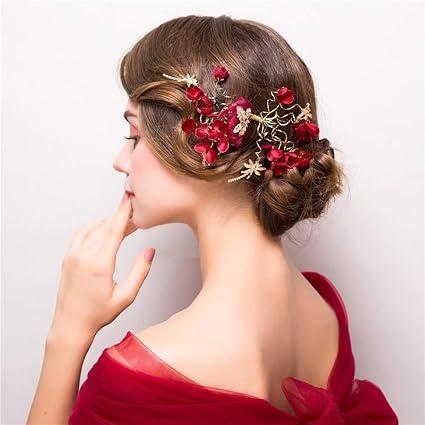 Wytsaa Fleur Rouge Bandeau Accessoires De Cheveux De Mariée