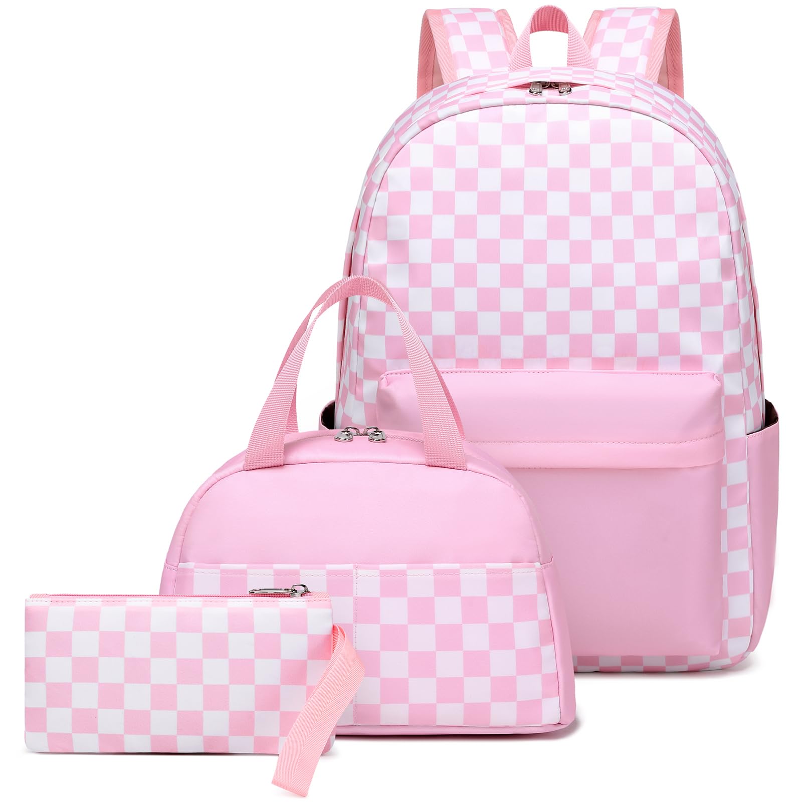 Photo 1 of Sugaroom Checkered School Backpack for Girls with Lunch Box Lightweight Kids Bookbags Preschool Primary Elementary Students School Bags (Checkered Pink)