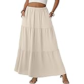 Lepunuo Womens Boho Casual Maxi Skirts Flowy Elastic High Waisted A-Line Long Skirts with Pockets Beach Vacation