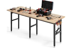 VEVOR Adjustable Workbench, 5000 lbs Capacity, 96 x 24 Inch Oak Wood Top Workstation with 4 AC Outlets & 2 USB Ports, Heavy-D