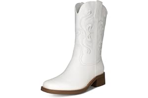 ISNOM Cowgirl Cowboy Boots for Women, Western Boots with Square Toe, Pull-on Tab and Unique Embroidery Design