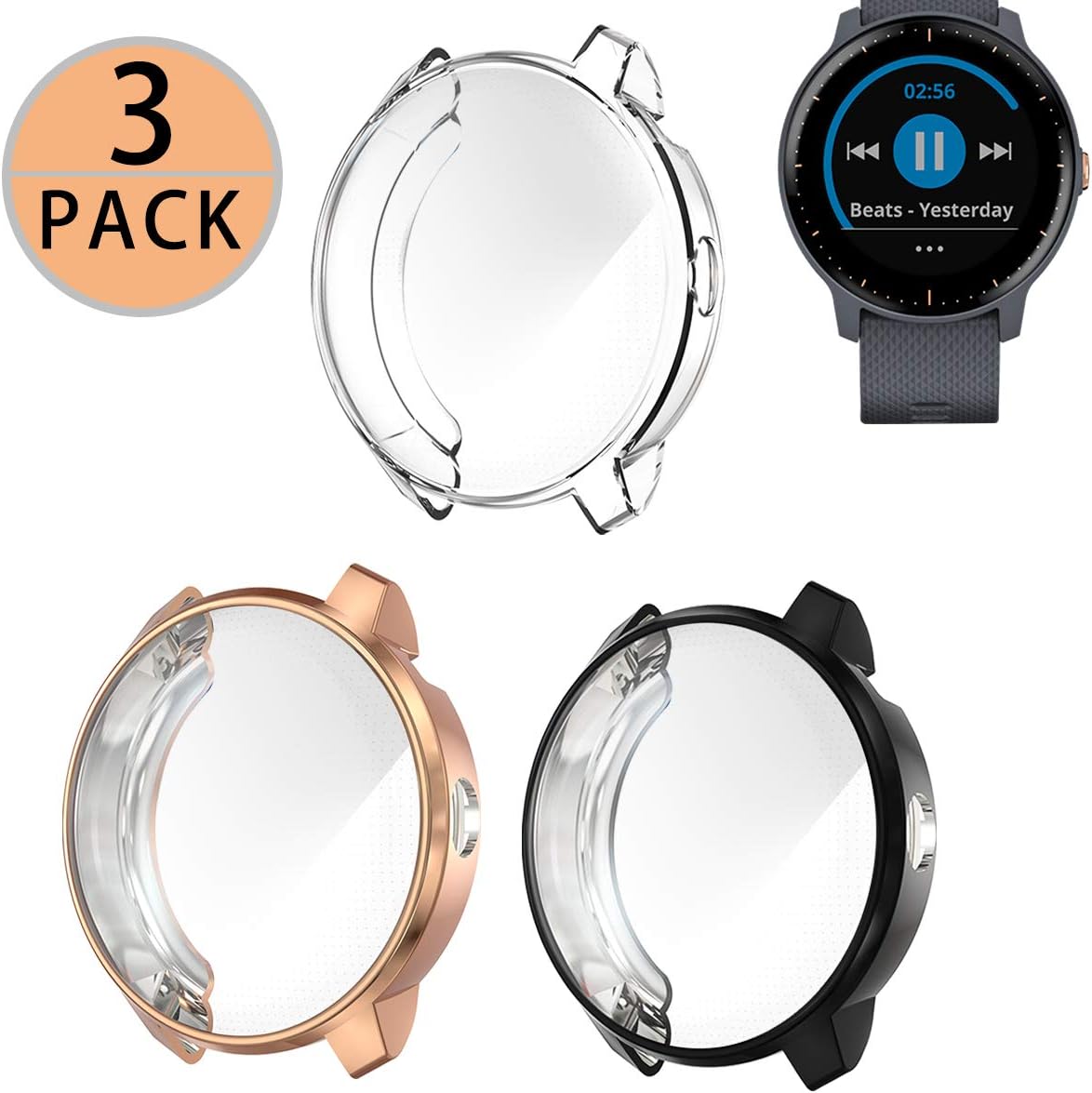 Anzela Compatible with Garmin Vivoactive 3 Music Screen Protector Case, Soft Plated TPU Scratch-Proof Full Protective Protector Case Cover for Garmin Vivoactive 3 Music Smartwatch Accessories
