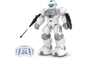 STEMTRON Robot Toys for Kids, Programmable Remote Control Robot with Intelligent Gesture Sensing, Recharge, Singing & Dancing Mode, Launcher (White)
