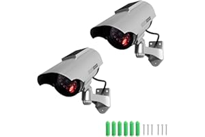 Twilight Garage 2 Packs Dummy Security Camera, Solar Powered Fake Surveillance Camera with Flash LED with Safety Warning Stic