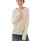 G Guzemor Women's Cashmere Blend Merino Wool Cardigan Full Zip Open Front Drawstring Hoodie Sweater Long Sleeve Lightweight