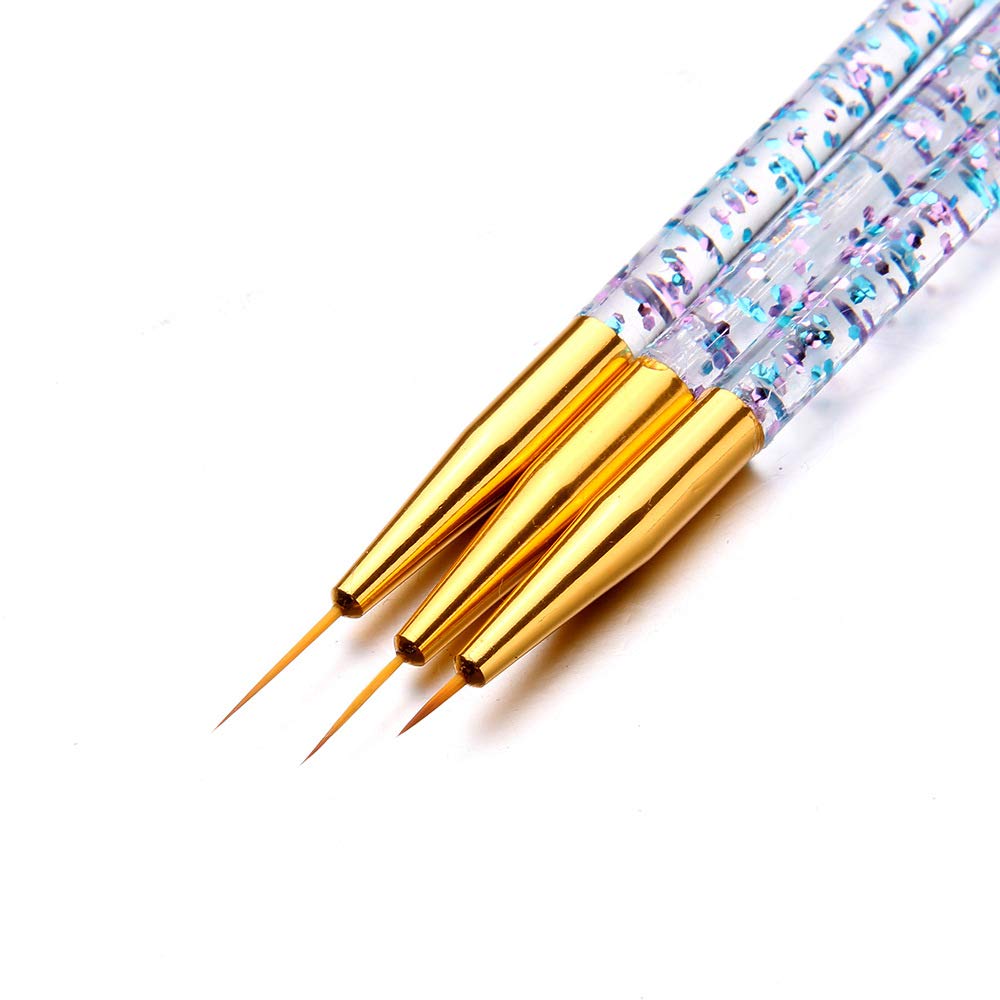 FULINJOY 8 Pcs Nail Art Brush Nail Liner Brush, Acrylic UV Gel Glitter Drawing Painting Brushes Crystal Handle Nylon Hair Carving Flower Pens Nails Tools : Beauty