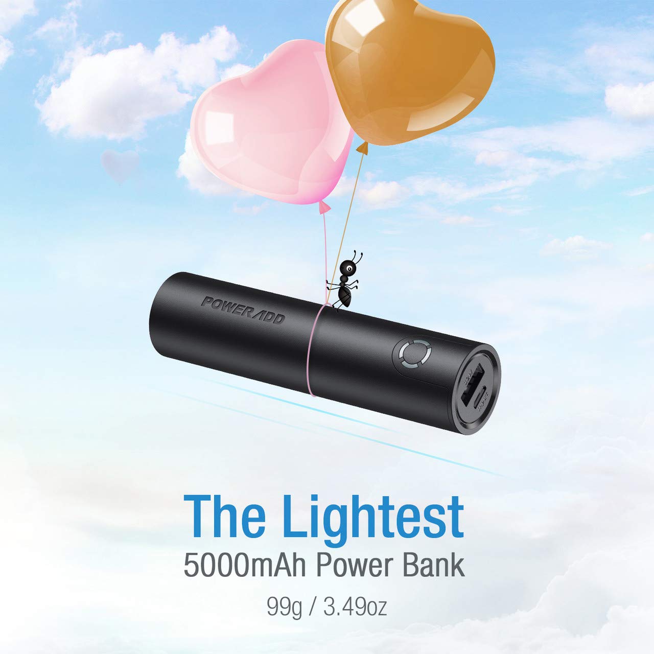 Poweradd EnergyCell 5000mAh, Portable Charger Power Bank External Batteries, Power Bank with Smart Charge Compatible for Smartphone,iPhone, Samsung Galaxy and More - Black