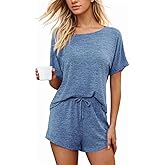 CUPSHE Short Sleeve Pajama Sets for Women Casual Crew Neck 2 Piece Lounge Sets