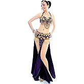 ROYAL SMEELA Belly Dance Costume Set for Women Professional Belly Dance Bra and Belt Belly Dancing Skirt Slit Carnival Outfit