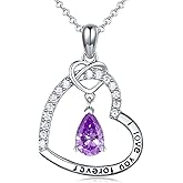 CCmfgjew Heart Necklaces 925 Sterling Silver Birthstone Heart Pendent Necklace I Love You Forever Jewelry Gifts Women Wife Girlfriend Mom Birthday Anniversary Mother's Day Gifts