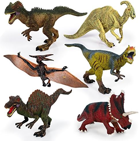 Kids Imaginative Dinosaurs Small &amp; Large Plastic Assorted Toy Dinosaurs | 6 Piece Set, 6.4” - 10.4” | Includes Digital Coloring Book
