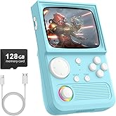 R36T Retro Gaming Console, 3.5'' IPS Screen CRT-Inspired, Handheld Game Console with 22000+ Classic Games Supports WiFi Networked Fighting and OTG, 3500mAh Battery, with Portable Case(Blue 128GB)