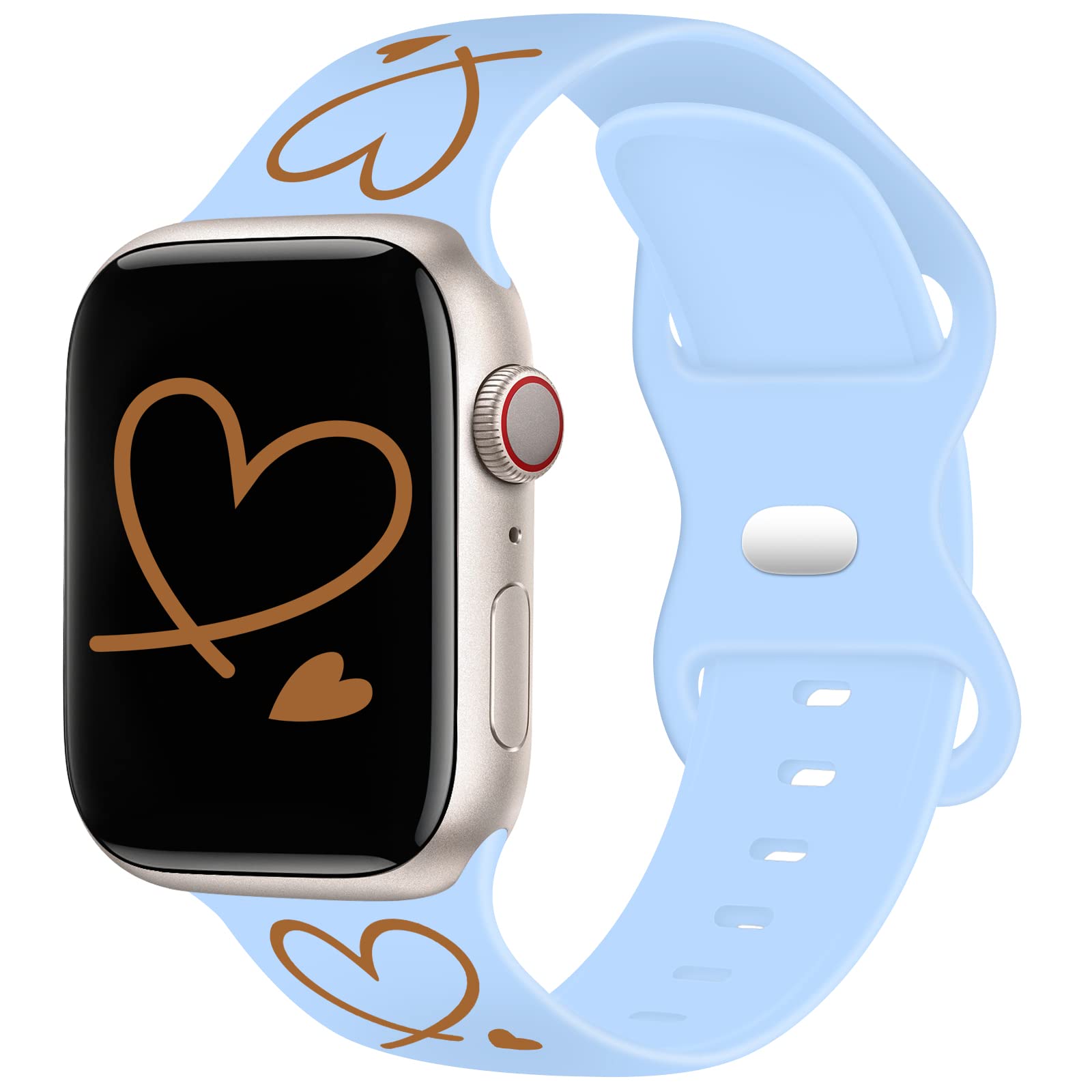 TopPerfekt Strap Compatible with Apple Watch Straps 49mm 45mm 44mm 42mm, Soft Silicone Gold Heart Pattern Printed Sport Wristbands with for iWatch SeriesUltra SE 8 7 6 5 4 3 2 1 for Women Men Kids