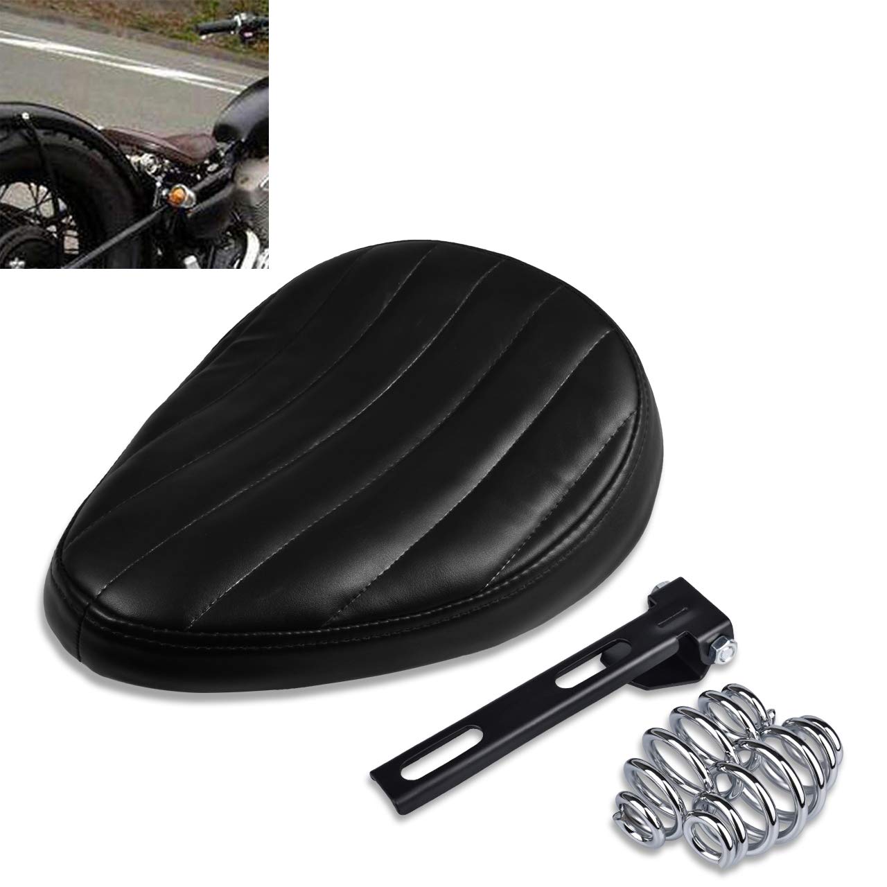 KATUR Motorcycle Slim Solo Seat Universal Leather Low Profile Cushion for Cruiser Bobber Chopper Harley Honda Yamaha Suzuki Kawasaki