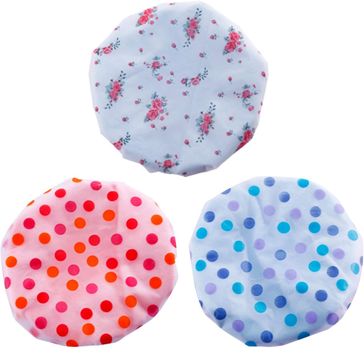 Hiistandd Women 3-Pieces Waterproof Shower Caps Double Layer Elastic Bath Caps