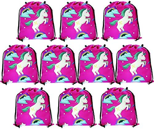Unicorn Drawstring Bags for Kids Birthday Party Supplies Favor, Arts &amp; Crafts Activity Bags 10 Pack