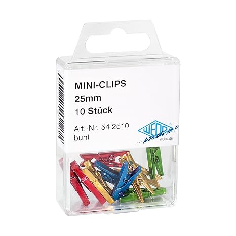 Wedo 542510 Klemmer Miniclip Kunststoff (in Klarsichtdose, 25 mm) 10 Stück, farbig sortiert