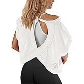 Panadila Womens Open Back Workout Top Oversized Workout T Shirts Backless Athletic Shirt Short Sleeve Baby Tee