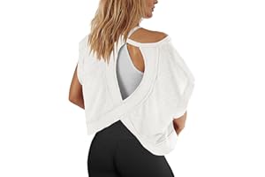 Panadila Womens Open Back Workout Top Oversized Workout T Shirts Backless Athletic Shirt Short Sleeve Baby Tee