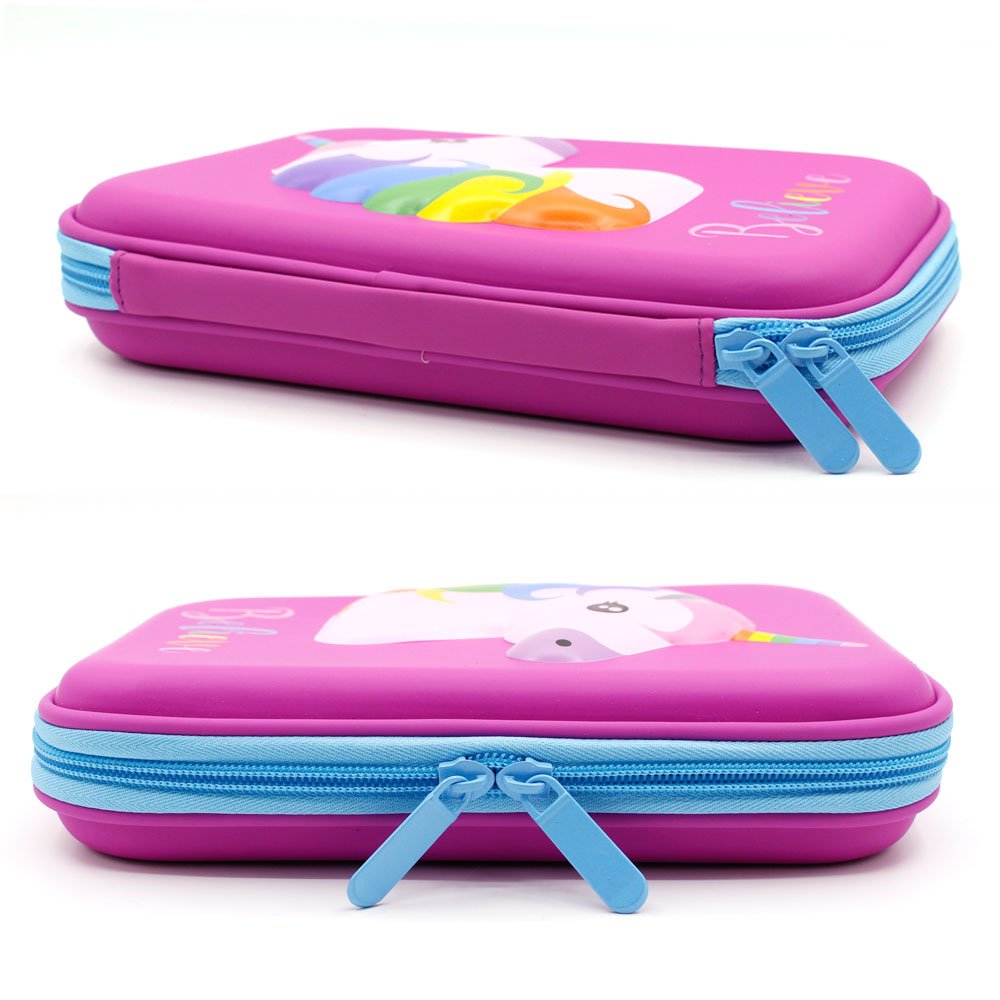 Cute Unicorn Embossed Hardtop Pencil Case Kids Large Pen Holder Box