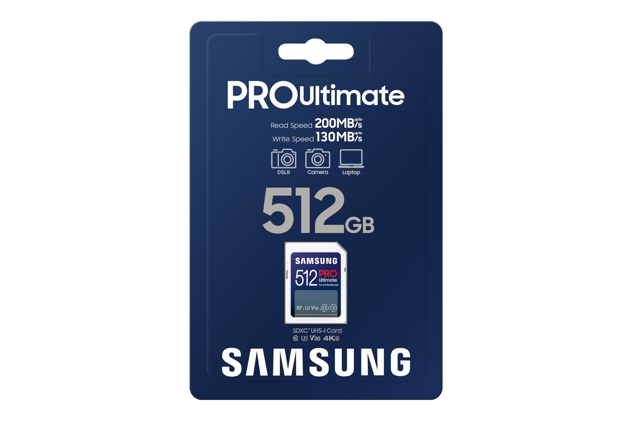 Samsung PRO Ultimate Full Size 512GB SDXC Memory Card, Up to 200 MB/s, 4K UHD, UHS-I, C10, U3, V30, A2, for DSLR, Mirrorless Cameras, PCs, MB-SY512S/AM