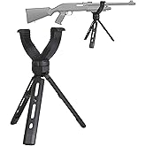 HIGOO Portable Shooting Tripod Rifle Shotgun Rest with Height Adjustment Gun Shooting Stick with V Yoke Holder for Hunting Shooting & Outdoor Activities, Aluminum Construction