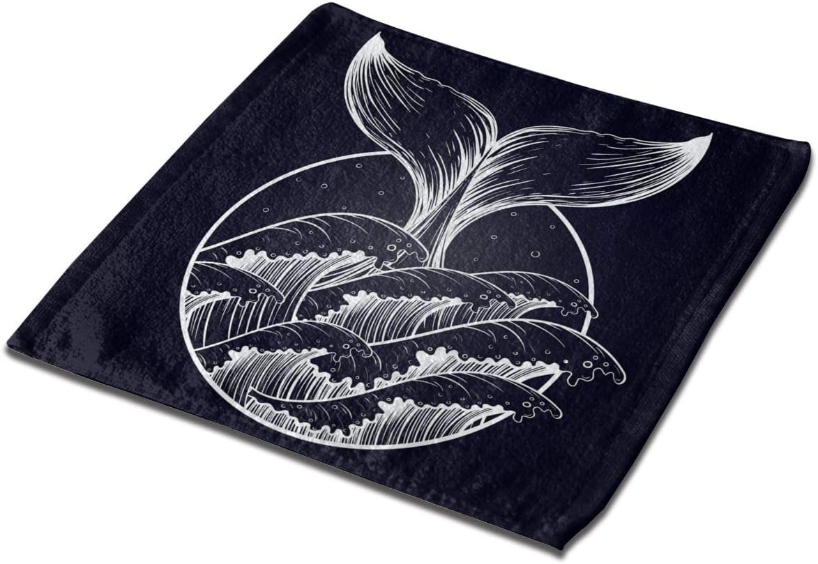 txregxy Premium Square Bath Towels 1Pcs Whale Tail in Sea Waves Boho Blackwork Tattoo Soft Plush Highly Absorbent for Camping Beach Yoga Or Bath